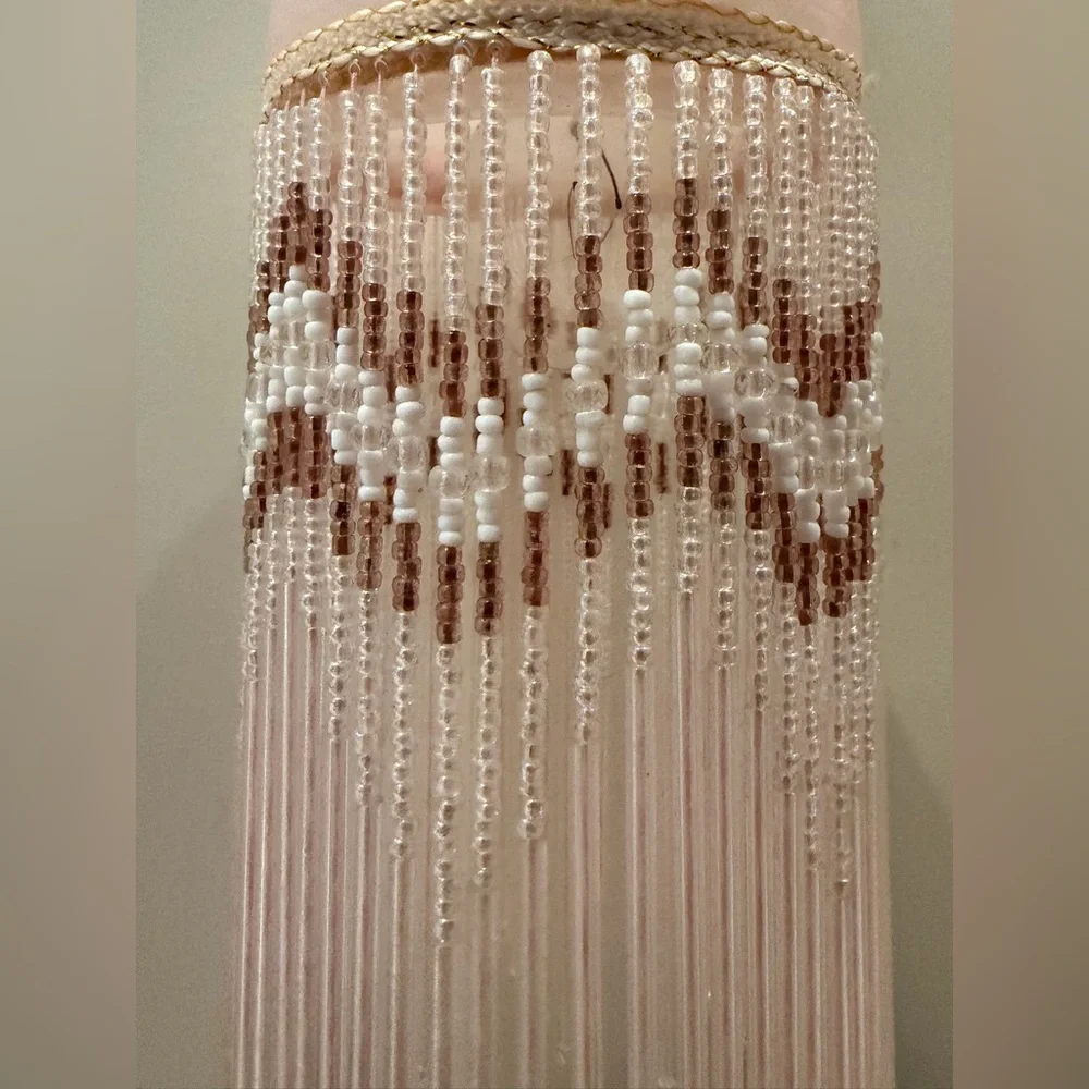 Vintage Victorian Style Beaded Glass Boudoir Table Light Lamp, Metal Leaf Base